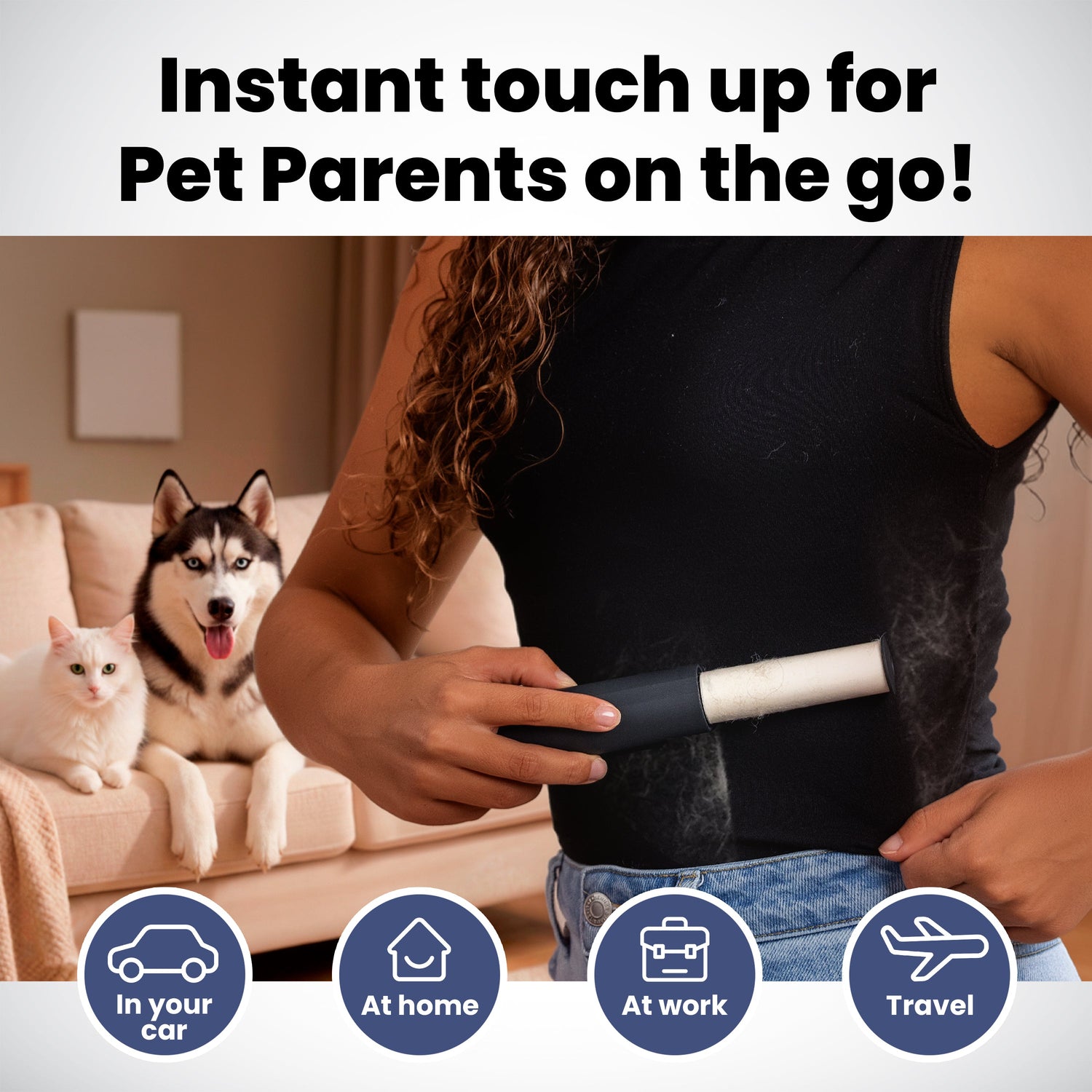 Mini Lint Roller for Pet Hair with 2 Refills