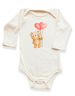 Heart Balloon Bear Organic Baby Bodysuit Long Sleeve by Tenth & Pine