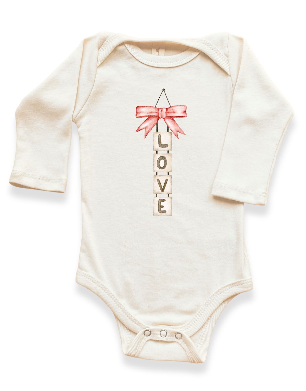 Love Blocks Bow Organic Baby Bodysuit Long Sleeve by Tenth & Pine