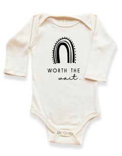 Worth the Wait Rainbow Organic Bodysuit Long Sleeve by Tenth & Pine