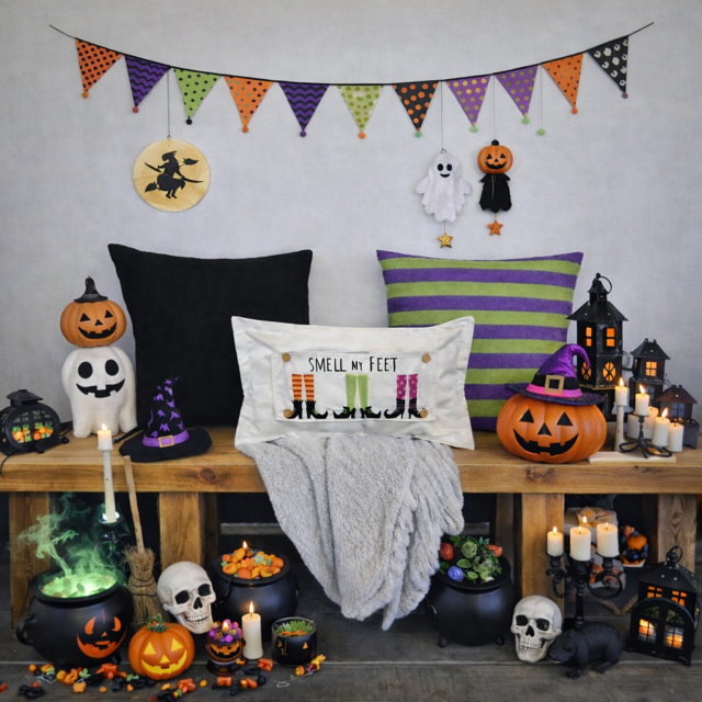 PANEL ONLY: RECTANGLE Halloween October Fall Autumn Hocus Pocus Cauldron Spell Party Cackle; SMELL MY WITCHES FEET
