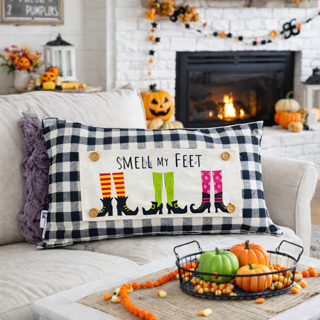 PANEL ONLY: RECTANGLE Halloween October Fall Autumn Hocus Pocus Cauldron Spell Party Cackle; SMELL MY WITCHES FEET