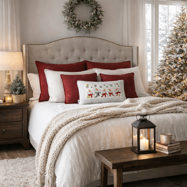 PANEL ONLY: 
RECTANGLE Season Panel: Winter January Decor Snow Snowflake Christmas; Singing Chorus Caroling Scarf Dancing Happy SNOWMAN SCARVES