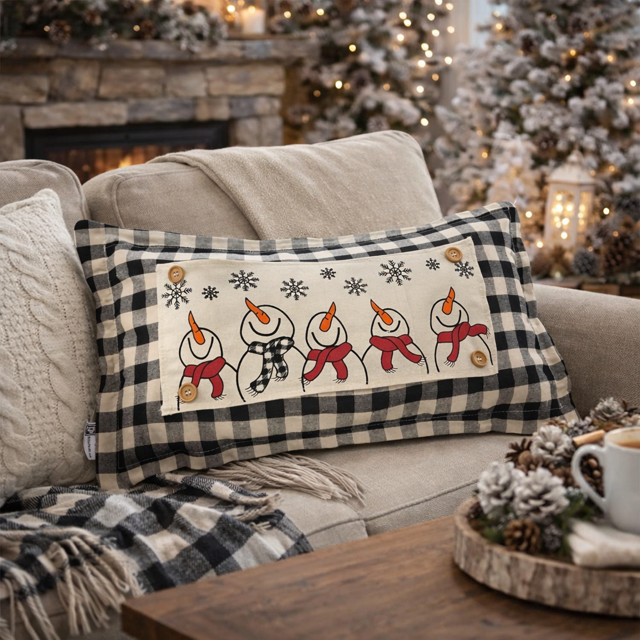 PANEL ONLY: 
RECTANGLE Season Panel: Winter January Decor Snow Snowflake Christmas; Singing Chorus Caroling Scarf Dancing Happy SNOWMAN SCARVES