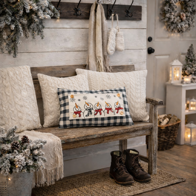 PANEL ONLY: 
RECTANGLE Season Panel: Winter January Decor Snow Snowflake Christmas; Singing Chorus Caroling Scarf Dancing Happy SNOWMAN SCARVES