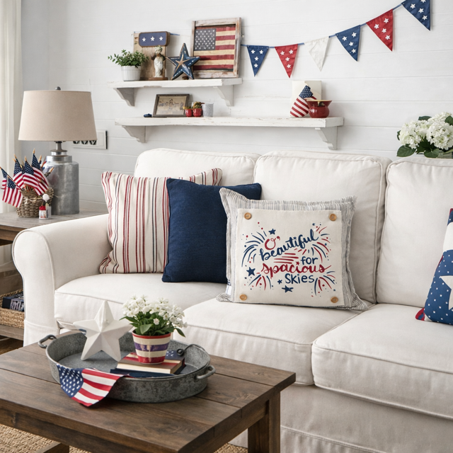 PANEL ONLY: SQUARE Summer Fall Spring Patriotic Military Veteran God Bless USA July 4th Sept 11 Remembrance Independence American Farmhouse America Hymn Song BEAUTIFUL FOR SPACIOUS SKIES