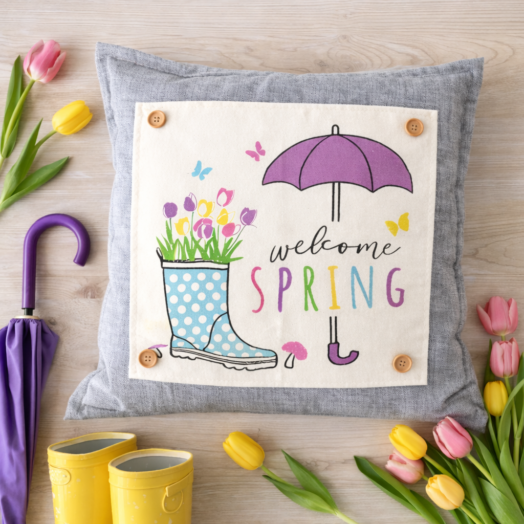 PANEL ONLY: SQUARE Flowers Tulip Vintage Floral RAINBOOTS UMBRELLA