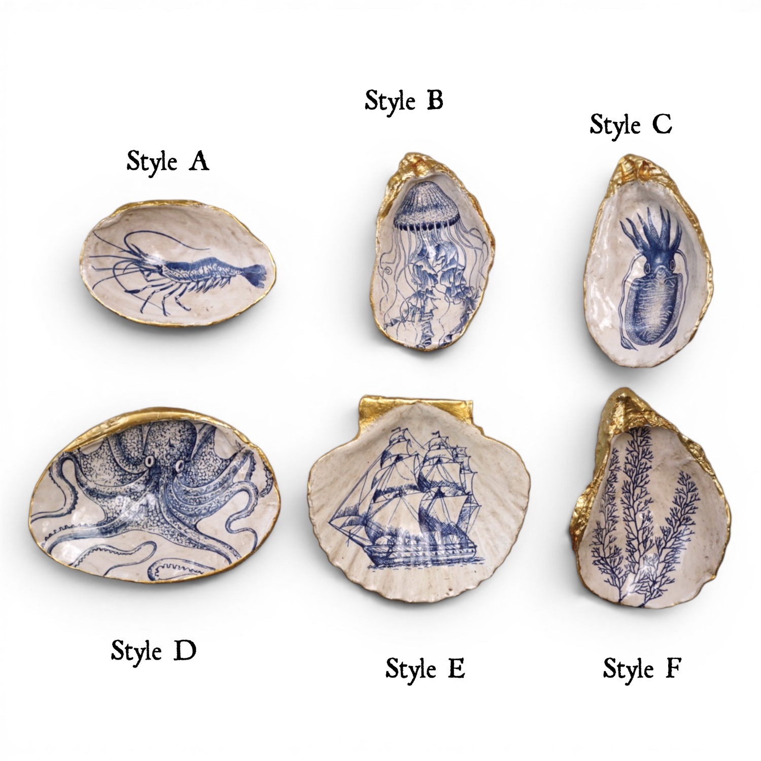 Blue & White Sea Life Shell Trinket Dish