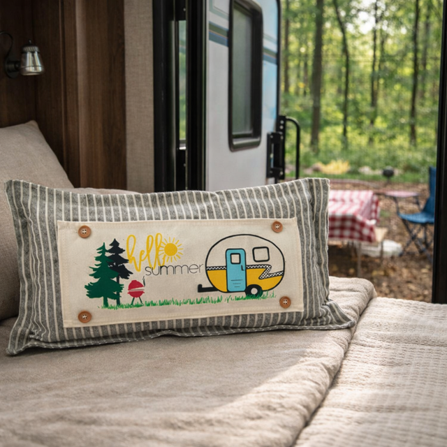 PANEL ONLY: RECTANGLE Hello BBQ Summer Vintage Camping Yellow Sunshine Camper, SUMMER CAMPER