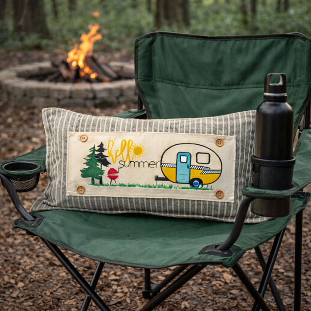 PANEL ONLY: RECTANGLE Hello BBQ Summer Vintage Camping Yellow Sunshine Camper, SUMMER CAMPER