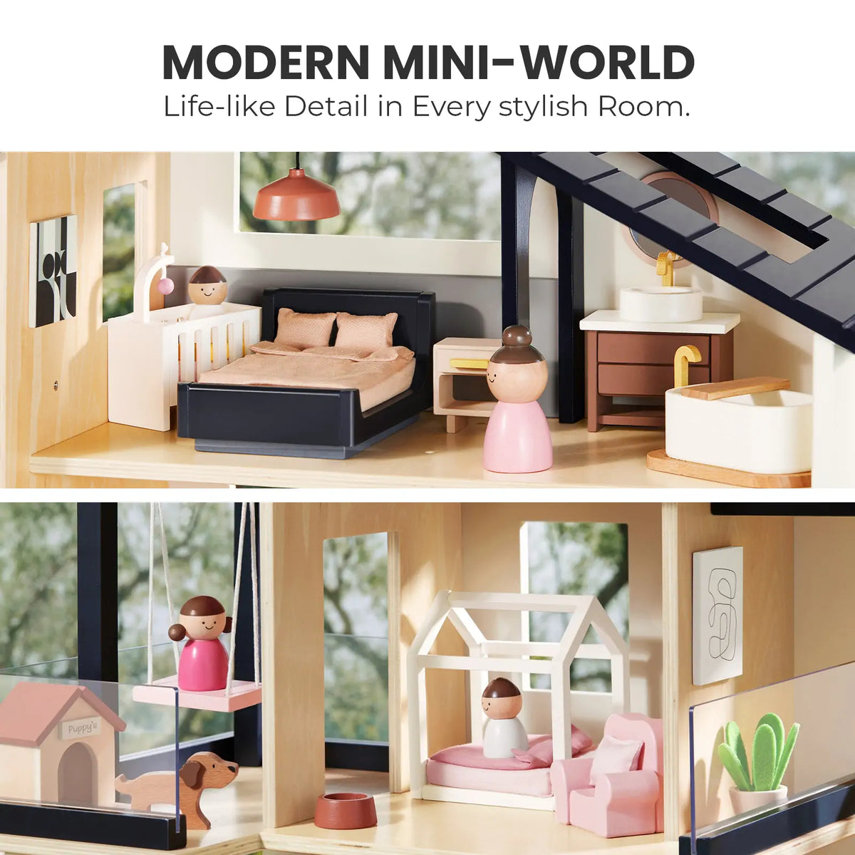 Sweet Family Gift Set: Black Dollhouse & Dollhouse Garage & Extra Dolls Set by Tiny Land INC, product image 4