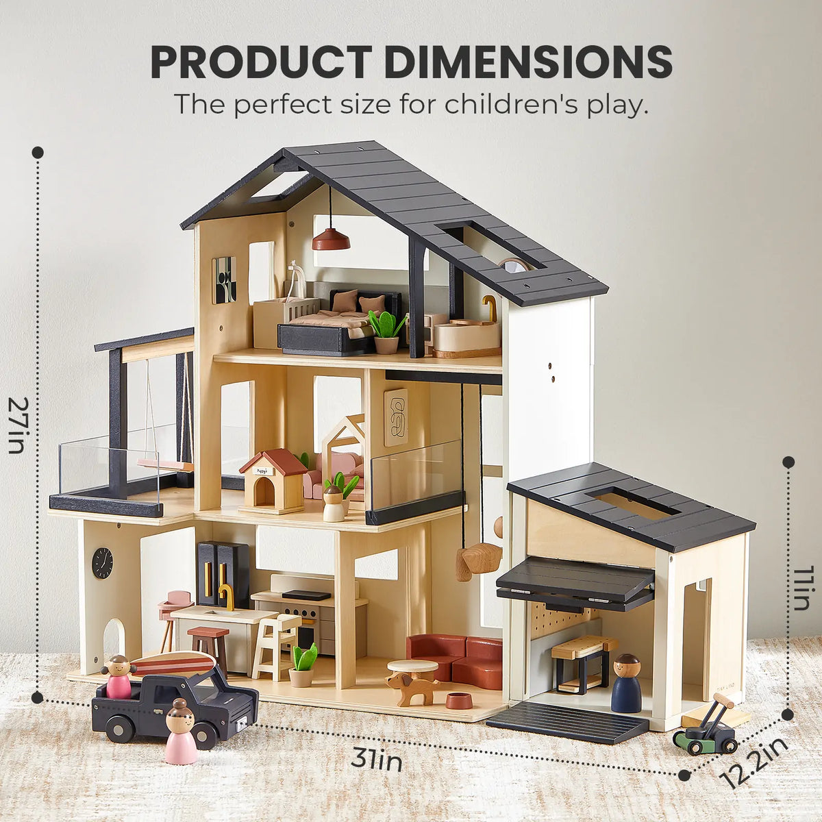 Sweet Family Gift Set: Black Dollhouse & Dollhouse Garage & Extra Dolls Set by Tiny Land INC, product image 6