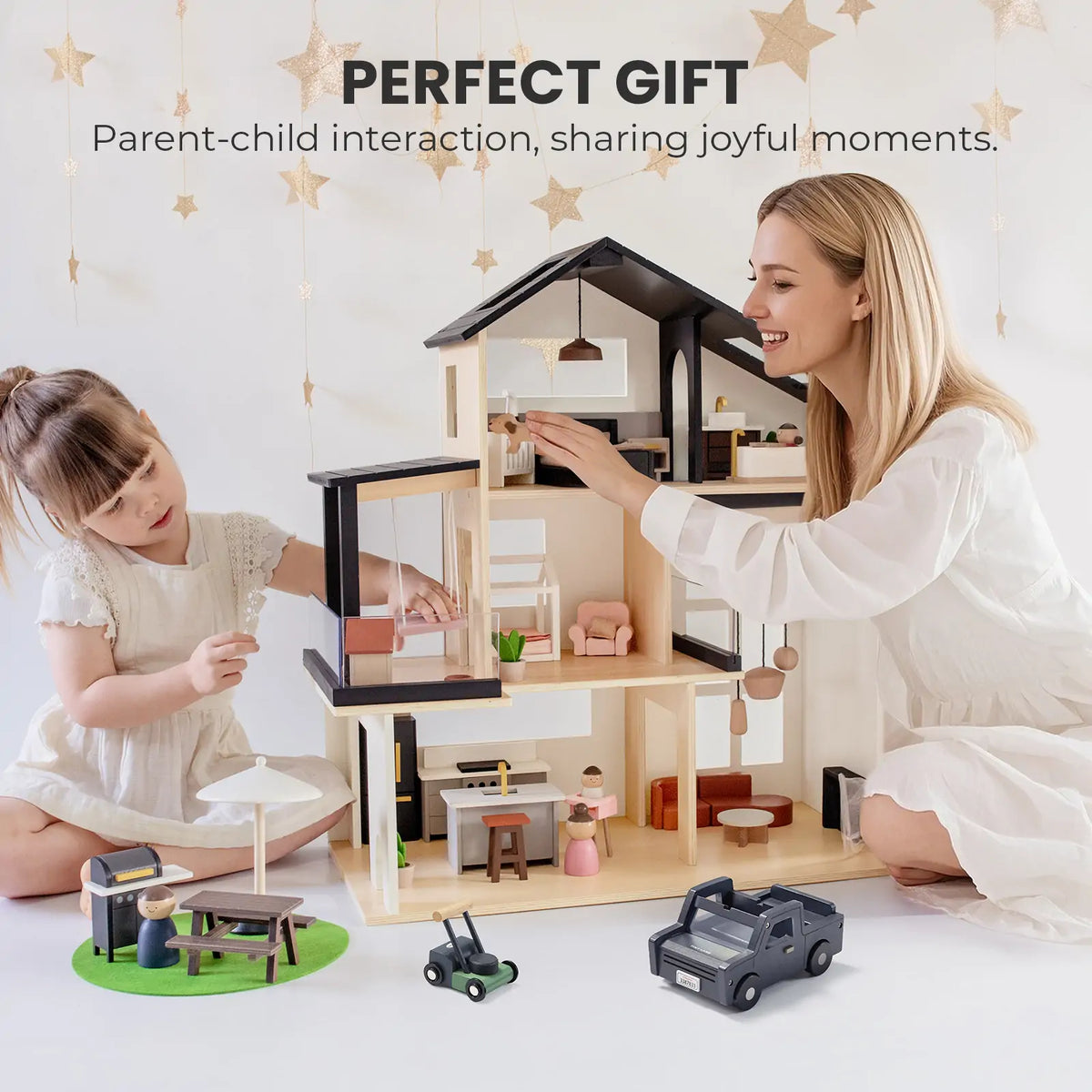 Sweet Family Gift Set: Black Dollhouse & Dollhouse Garage & Extra Dolls Set by Tiny Land INC, product image 7