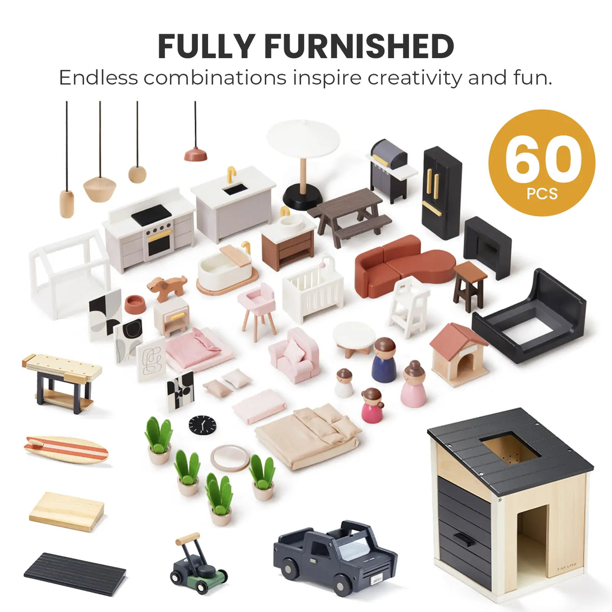 Sweet Family Gift Set: Black Dollhouse & Dollhouse Garage & Extra Dolls Set by Tiny Land INC, product image 8