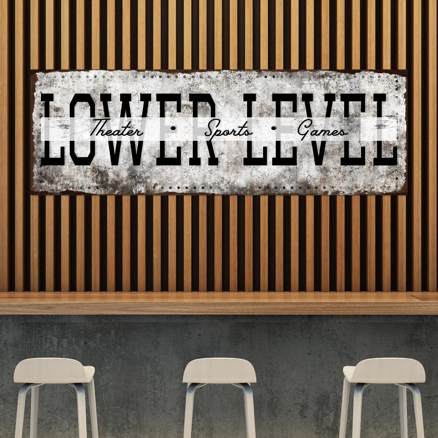 Lower Level Theater Sports Games Basement Bar Sign