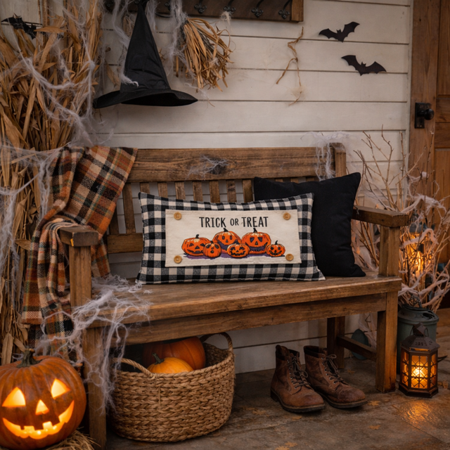 PANEL ONLY: RECTANGLE Halloween October Pumpkins Fall Autumn Jack-o-Lanterns; TRICK OR TREAT