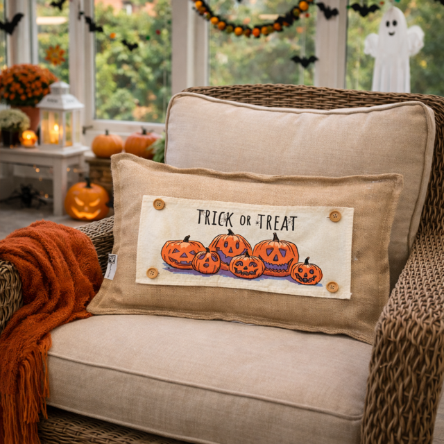 PANEL ONLY: RECTANGLE Halloween October Pumpkins Fall Autumn Jack-o-Lanterns; TRICK OR TREAT