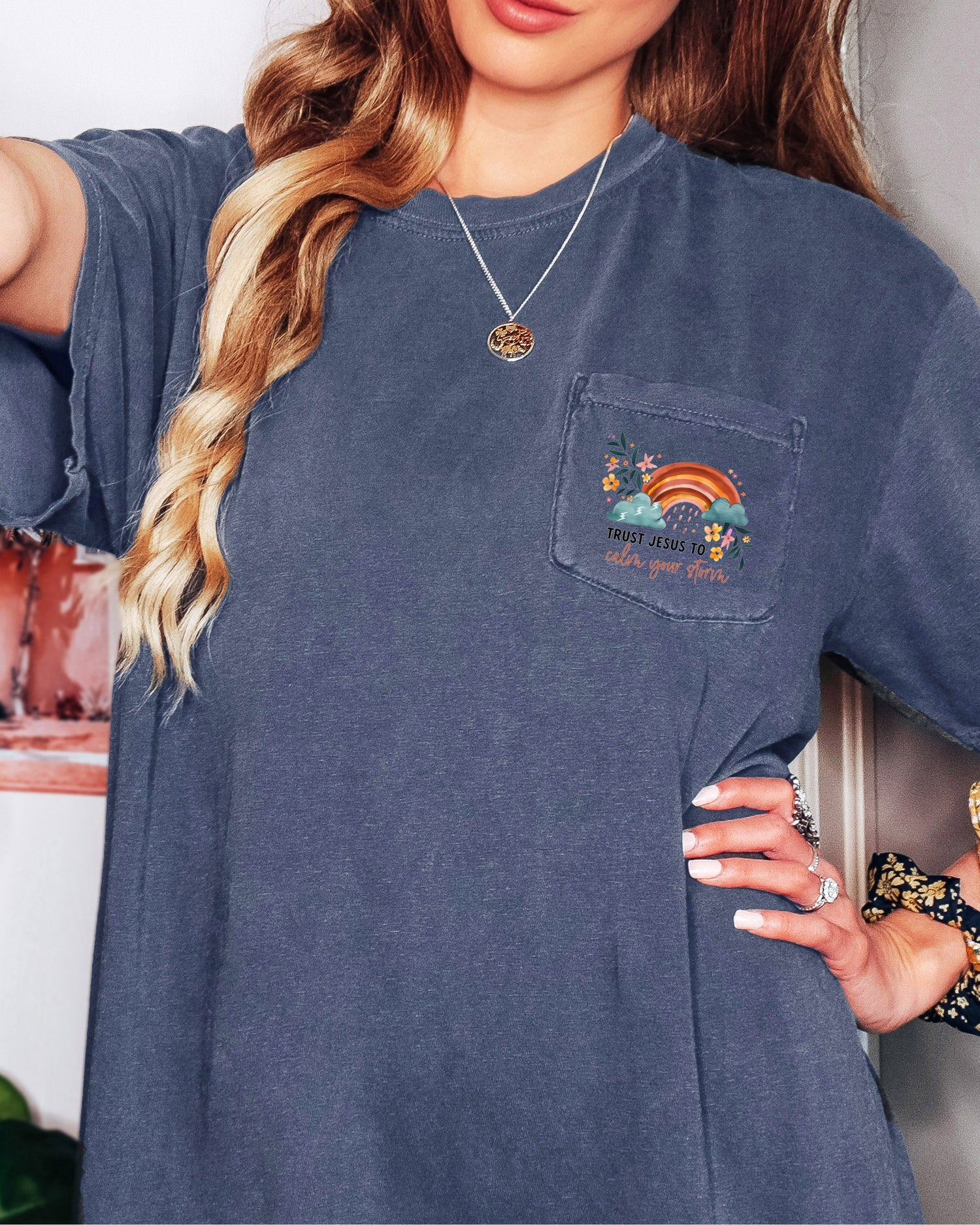 Trust Jesus to Calm your storm Comfort Colors Pocket T Shirt |Bible, Christian shirt