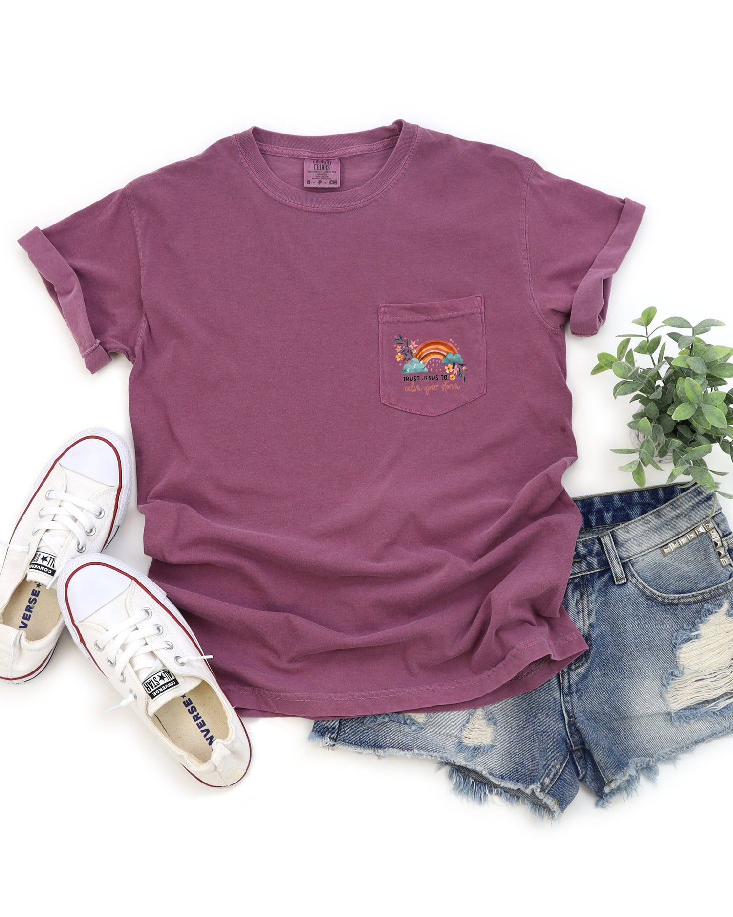 Trust Jesus to Calm your storm Comfort Colors Pocket T Shirt |Bible, Christian shirt