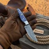 Patriot Ridge Skinner Knife 8" Premium Damascus with Blue Resin Handle by JW SteelCrafts