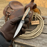 Saddle Rope Boning Knife 8.5” Handmade Damascus Turquoise & Bone Handle by JW SteelCrafts