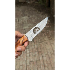 Dualwood Camp Knife 7" Handmade Pakka and Olive Wood Damascus Handle by JW SteelCrafts, product image 4