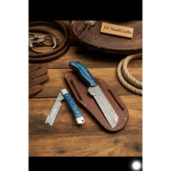 Pocket Forge Cleaver Knife 8.5" Premium Damascus with Blue Resin Handle by JW SteelCrafts, product image 2