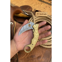Goldtalon Ring Folder Knife 6" Handmade Brass Handle Finger Ring | JW Steelcrafts by JW SteelCrafts
