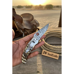 Talonclaw Damascus Folder Knife 7" Handmade Paracord Wrapped Liner Lock by JW SteelCrafts, product image 3