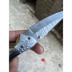Blackwaist Damascus Folder Knife 7" Handmade Micarta Handle Liner Lock by JW SteelCrafts, product image 4