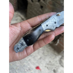 Blackwaist Damascus Folder Knife 7" Handmade Micarta Handle Liner Lock by JW SteelCrafts, product image 2