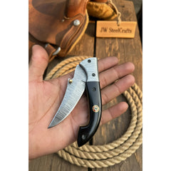 Blackhawk Skinner Folder Knife 8" Handmade Damascus Buffalo Horn Handle by JW SteelCrafts, product image 2