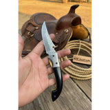 Blackhawk Skinner Folder Knife 8" Handmade Damascus Buffalo Horn Handle by JW SteelCrafts