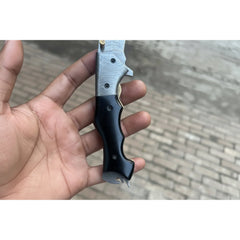 Blacktanto Ridge Folder Knife 8" Handmade Damascus Micarta Handle by JW SteelCrafts, product image 3