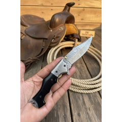 Blacktanto Ridge Folder Knife 8" Handmade Damascus Micarta Handle by JW SteelCrafts, product image 2