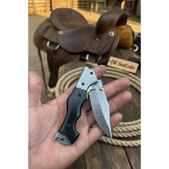 Blacktanto Ridge Folder Knife 8" Handmade Damascus Micarta Handle by JW SteelCrafts, product image 4