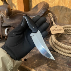 Finger Grip Chopper Knife 9.5" Premium Damascus with Micarta Handle by JW SteelCrafts, product image 2
