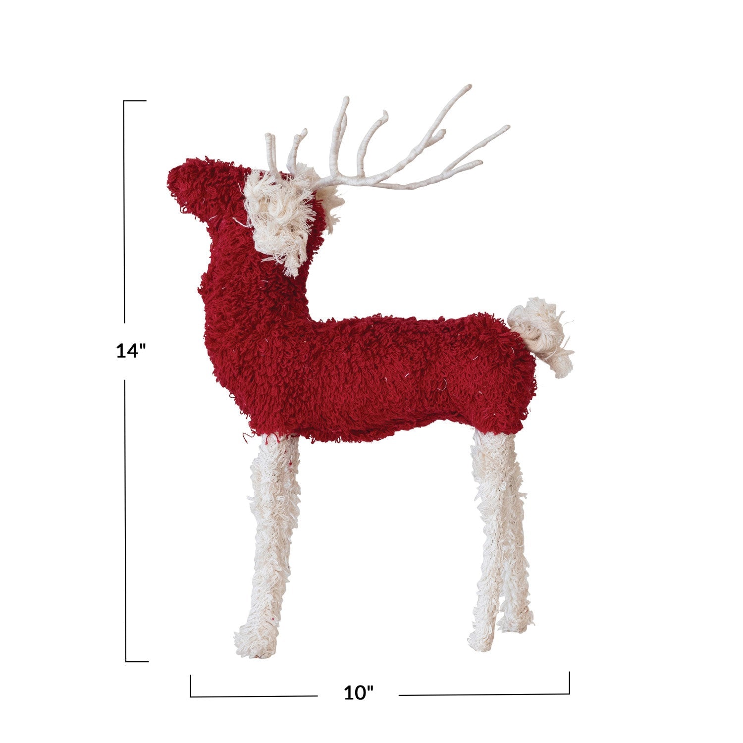 Red & White Bouclé Cotton Knit & Wire Reindeer