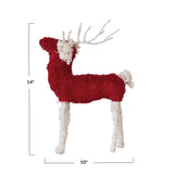 Red & White Bouclé Cotton Knit & Wire Reindeer