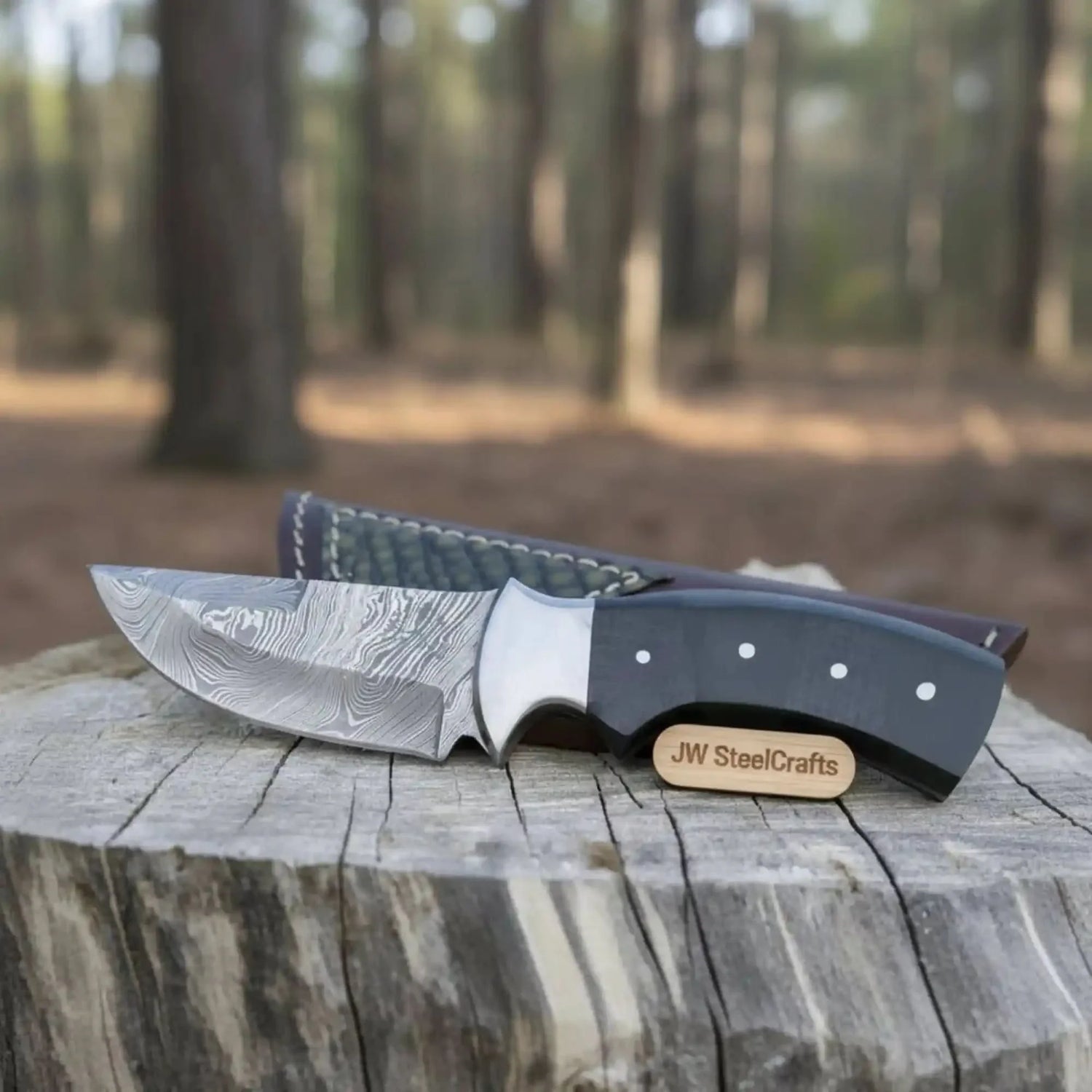 Damascus Skinner Knife Green Black Micarta Handle 3 Inch Blade