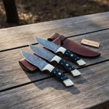 Damascus Hunting Knife Set Brass and Black Micarta Handle Fixed Blade Trio