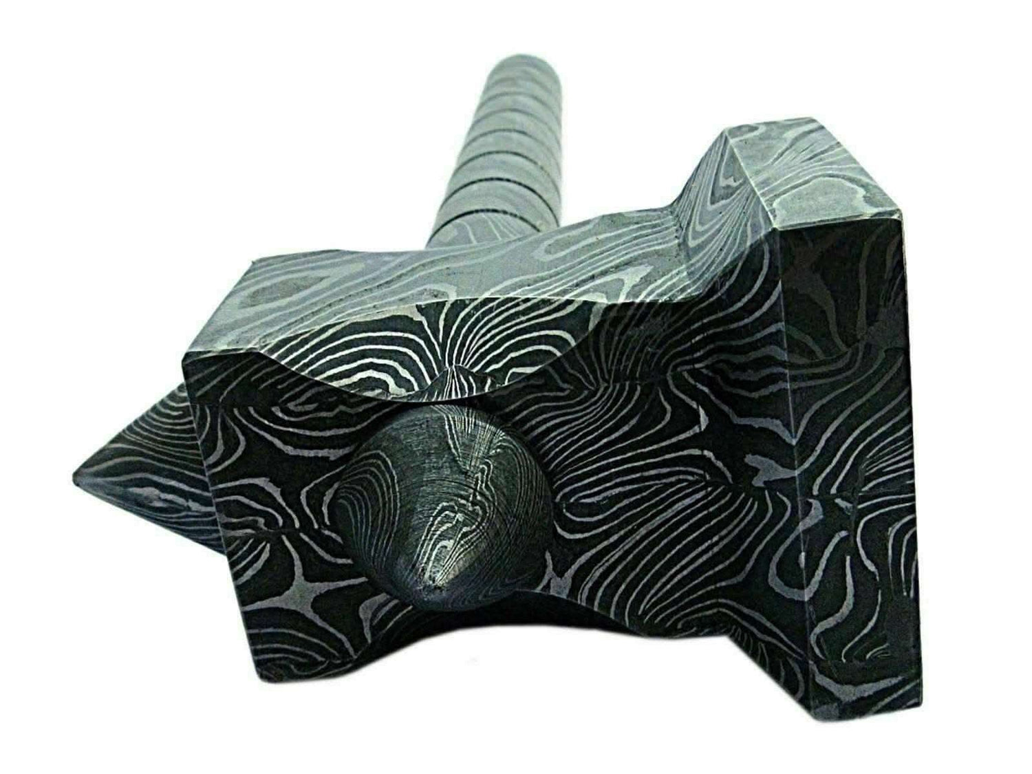 Sculpted Damascus Steel War Hammer 12