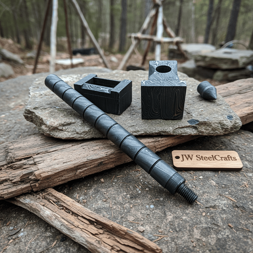 Sculpted Damascus Steel War Hammer 12