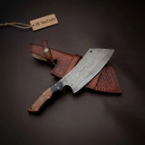 Hand-Forged Damascus Kiritsuke Cleaver Chef Knife — Raindrop Blade Full Tang