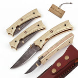 Handmade Damascus Folding Knife with Engraved Brass Handle & Precision Lock | JW SteelCrafts