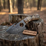 Damascus Gut hook Skinner Knife Raindrop pattern | two handle options