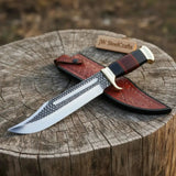 Handcrafted Western Bowie Knife Clip Point Hunting Blade with Brass Guard and Leather Sheath
