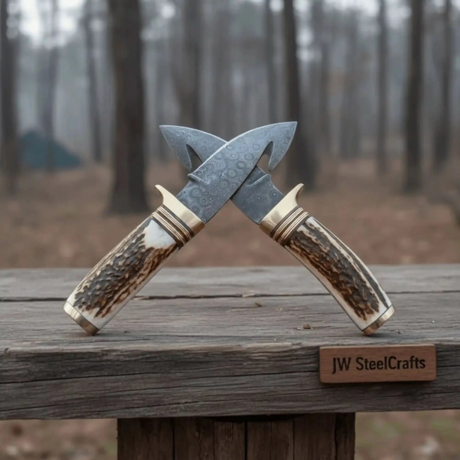 Gut Hook Skinner Knives Pair stag handle