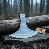Damascus Steel Bearded Axe Head Blank – Hand Forged Viking Axe Head for Custom Handle Making