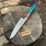 Kiritsuke Style Chef Knife Raindrop Damascus Steel Blade Epoxy Resin Handle | Japanese Kitchen Knife